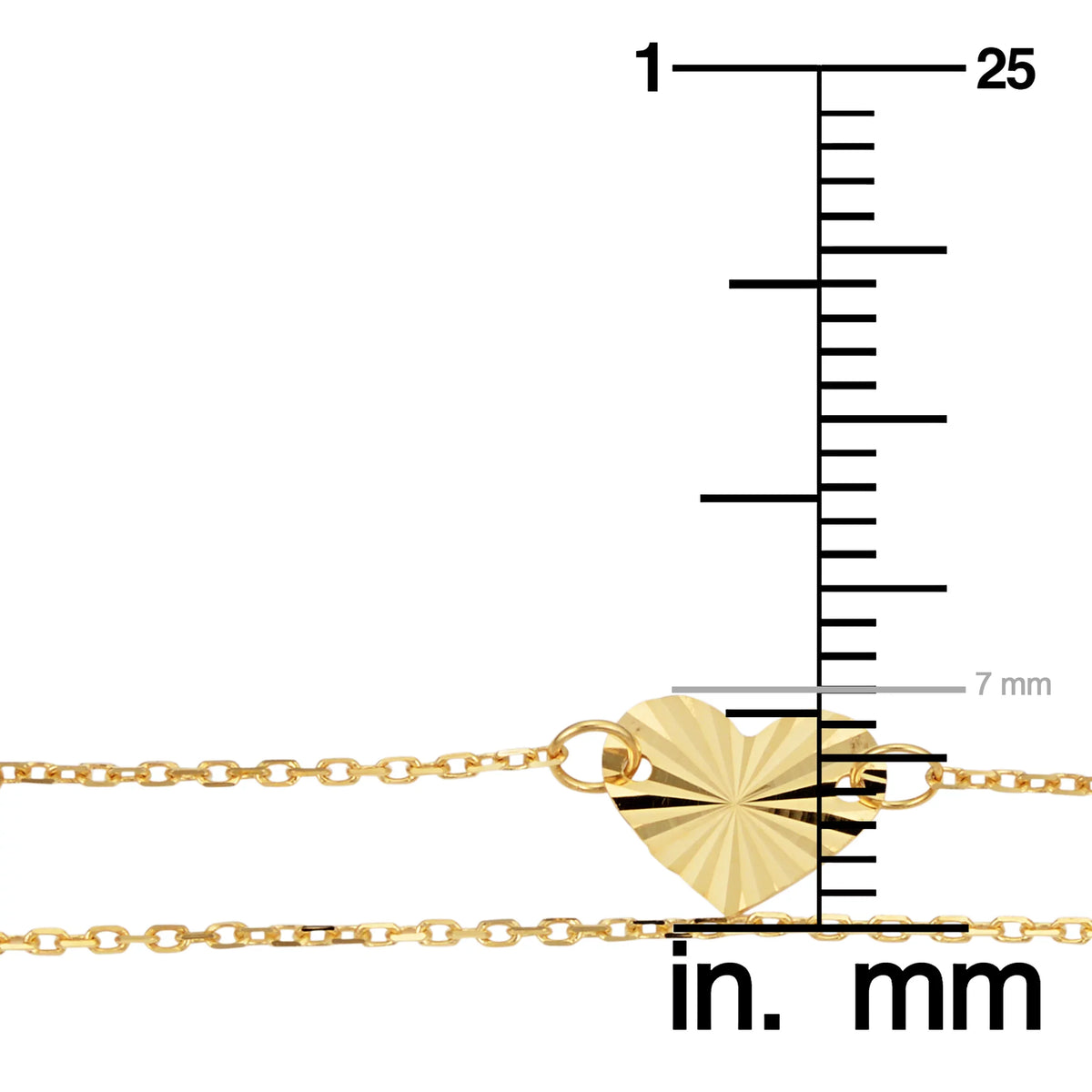 14k Strand or 7.5 Gold Double (adjusts Bracelet 6.5 Yellow Diamond-Cut Heart Kooljewelry to inch)