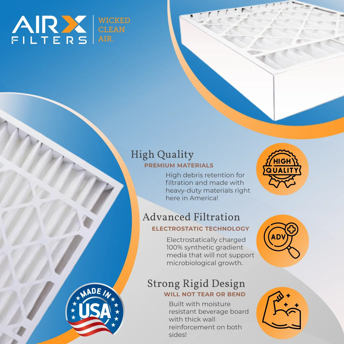 FPR - 91-005 USA 13 Filter 16x25x5 AIRX 13 Furnace Compatible WICKED 16x25x5 FILTERS Comparable MPR MERV & Air Premium Filter by Ultravation CLEAN to 1500 AIR. 9 Made MERV with 2200
