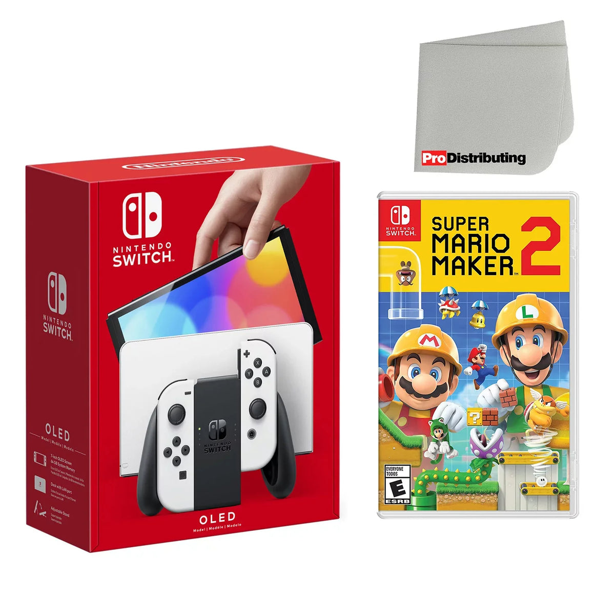 2 Nintendo Switch White Super Cleaning Maker Cloth Screen and Mario with Console OLED