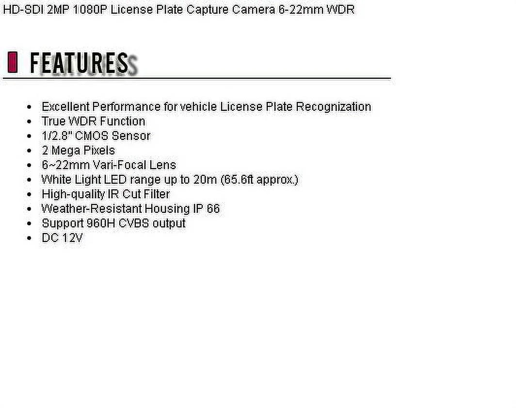 WDR 2MP License (Wall HD-TVI Camera CCTV Mount) Capture 1080P Plate 6-22mm
