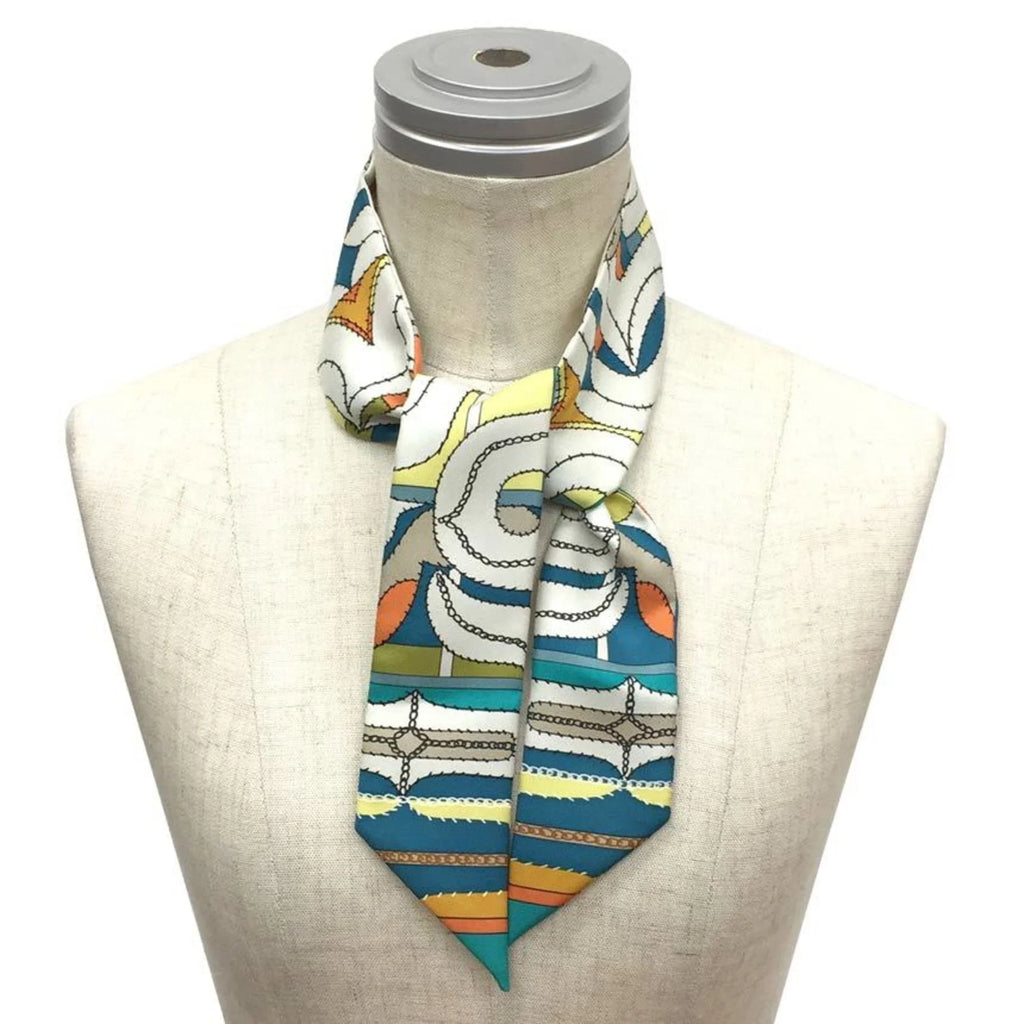 Silk Orange White Hermes HERMES 100% Twilly (Good) x Scarf Pre-Owned Muffler Blue