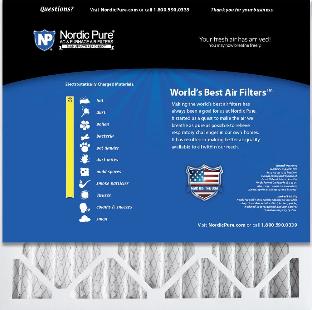 3 Pack MERV 20x20x2 Pure Pleated 10 Air Filters Nordic