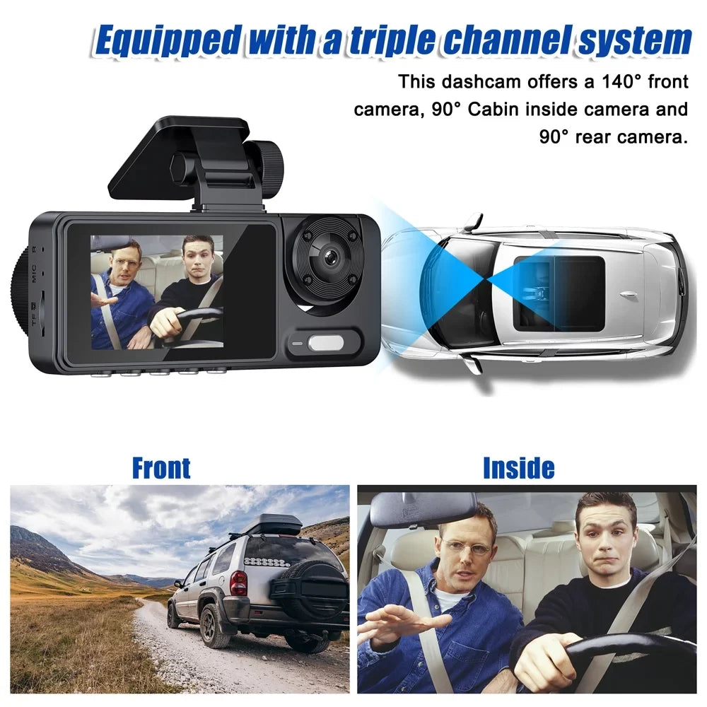 Auto Safety Car 3 Camera Recorder Cam Wide Andoer Car Car Multi-Language Recorder Cameras Clear Mirror Video Rearview Recording Camcorder Driving Dash Angle