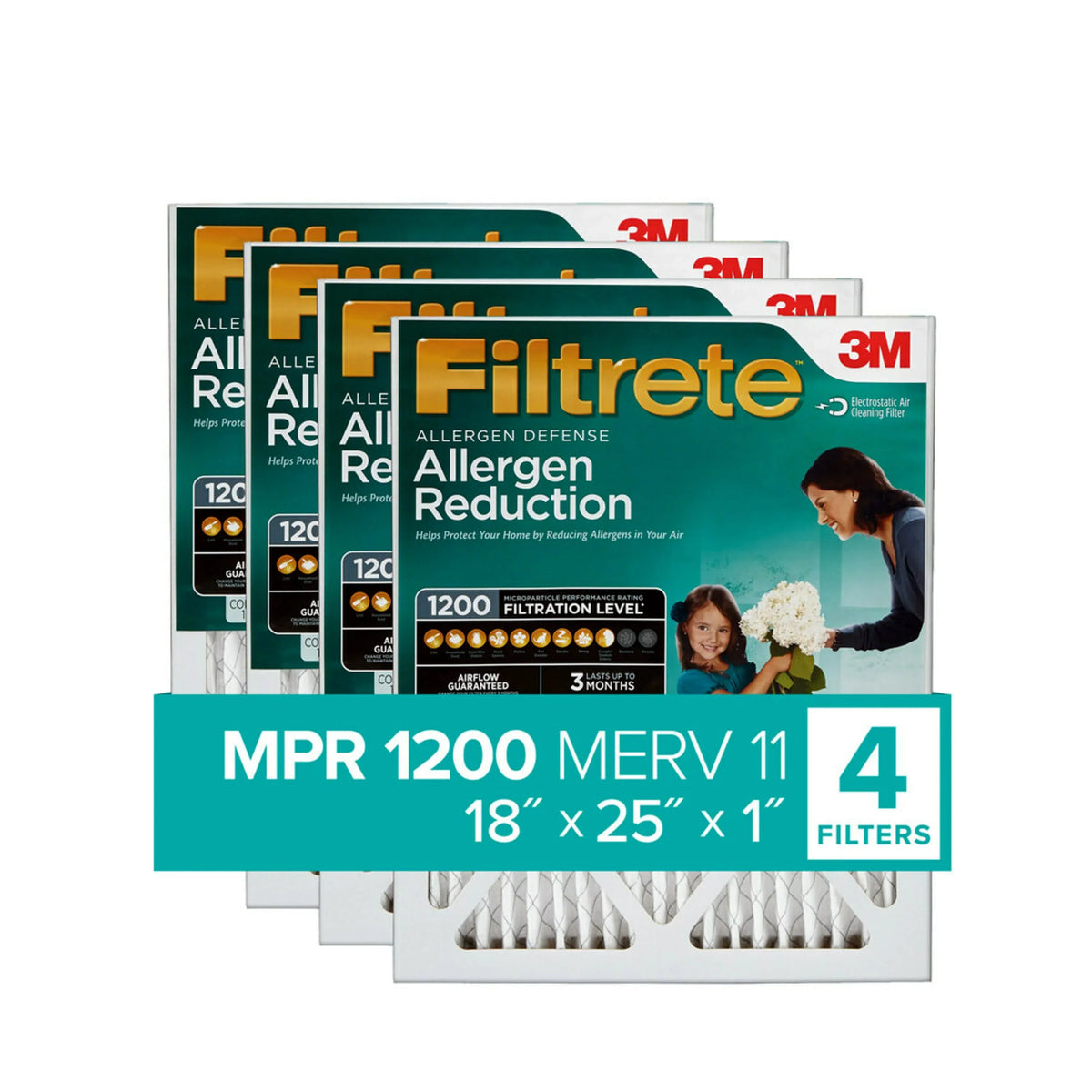Reduction by 4 11, Furnace Filtrete MERV Filters HVAC Filter, MPR, Allergen 18x25x1, Air 1200 3M
