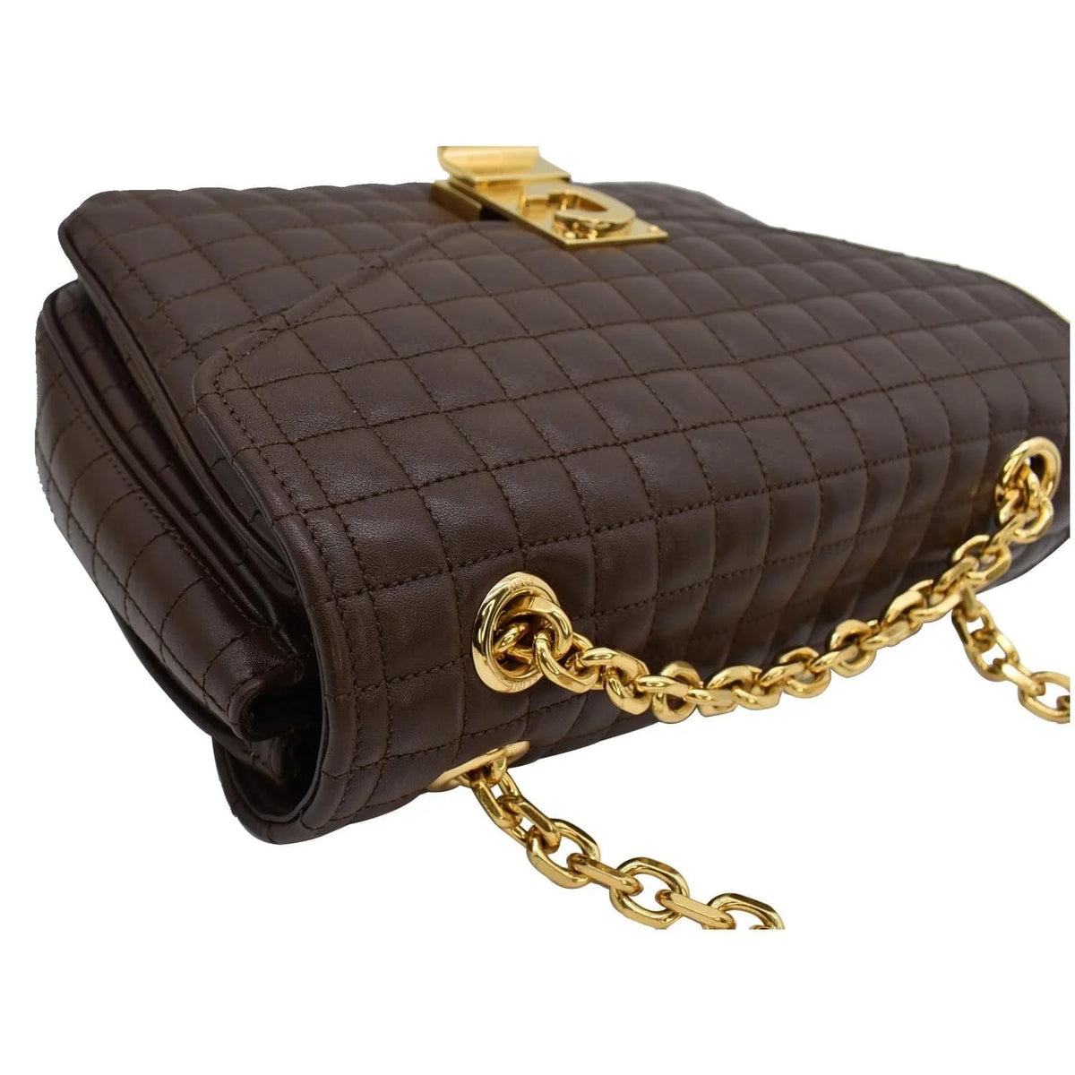 Bag Leather Crossbody Medium Pre-owned Quilted Khaki C CELINE