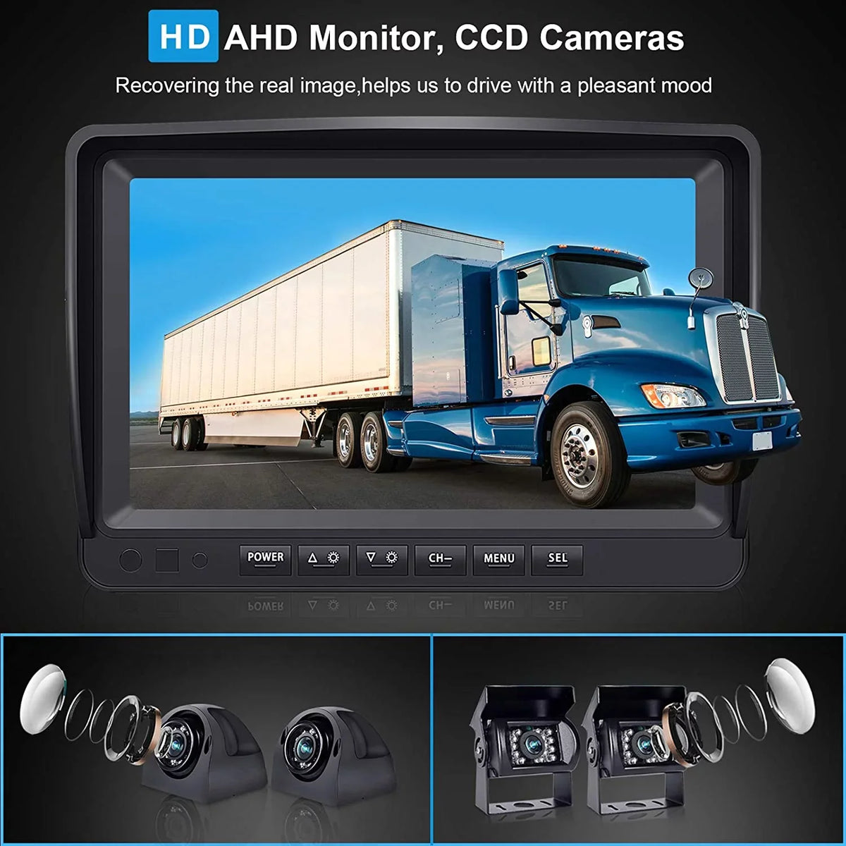 eRapta for Camera Function Waterproof View HD Screens 4 inch Camera 1080P Box RV Quad and Trailer Semi Split Night Truck Rear Side Record 9 IP69 Backup Vision