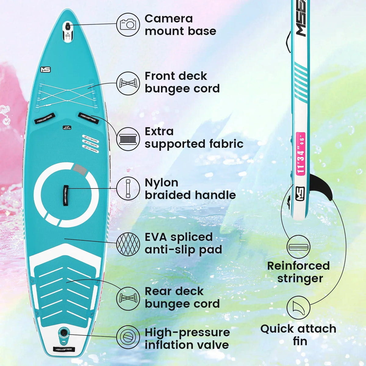 Inflatable With Board Paddle Up Stand Accessories 11'x34"x6"