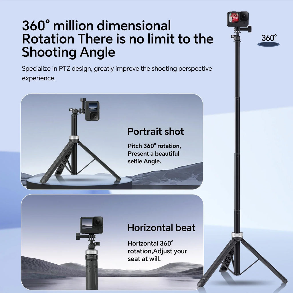 10 Insta360 Selfie Osmo 7 For 12 8 Selfie 1.5M 6 DJI Action 360° Tripod Stick GoPro 11 Rotation 9 Hero Stick Foldable 5