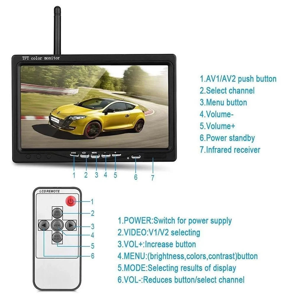 with Truck 7" Wireless Night Backup Rear Monitor Trailer Assistance Camera Bus for Vision Waterproof Cameras RV Dual Parking View