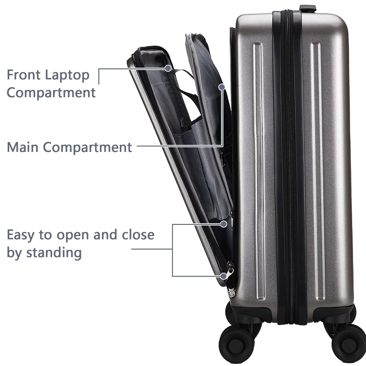 65L,Dark Piece ABS+PC Laptop Lock 20/24 & 2 Only with Pocket TSA 20 Hardshell + Luggage with Lightweight Inch Expandle, & 37~41L Wheels, 24 Front Grey Suitcase Set, Inch Spinner 20