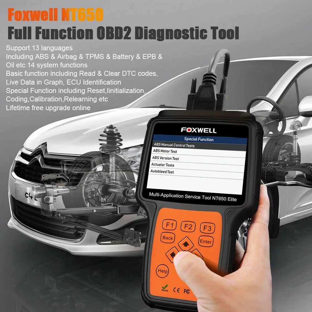 OBD ABS Reader TPMS NT650 Battery Reset Light Oil Scanner DPF EPB OBD2 EPS Automotive Elite Car FOXWELL Air II Code TPS with Registeration SAS Bag
