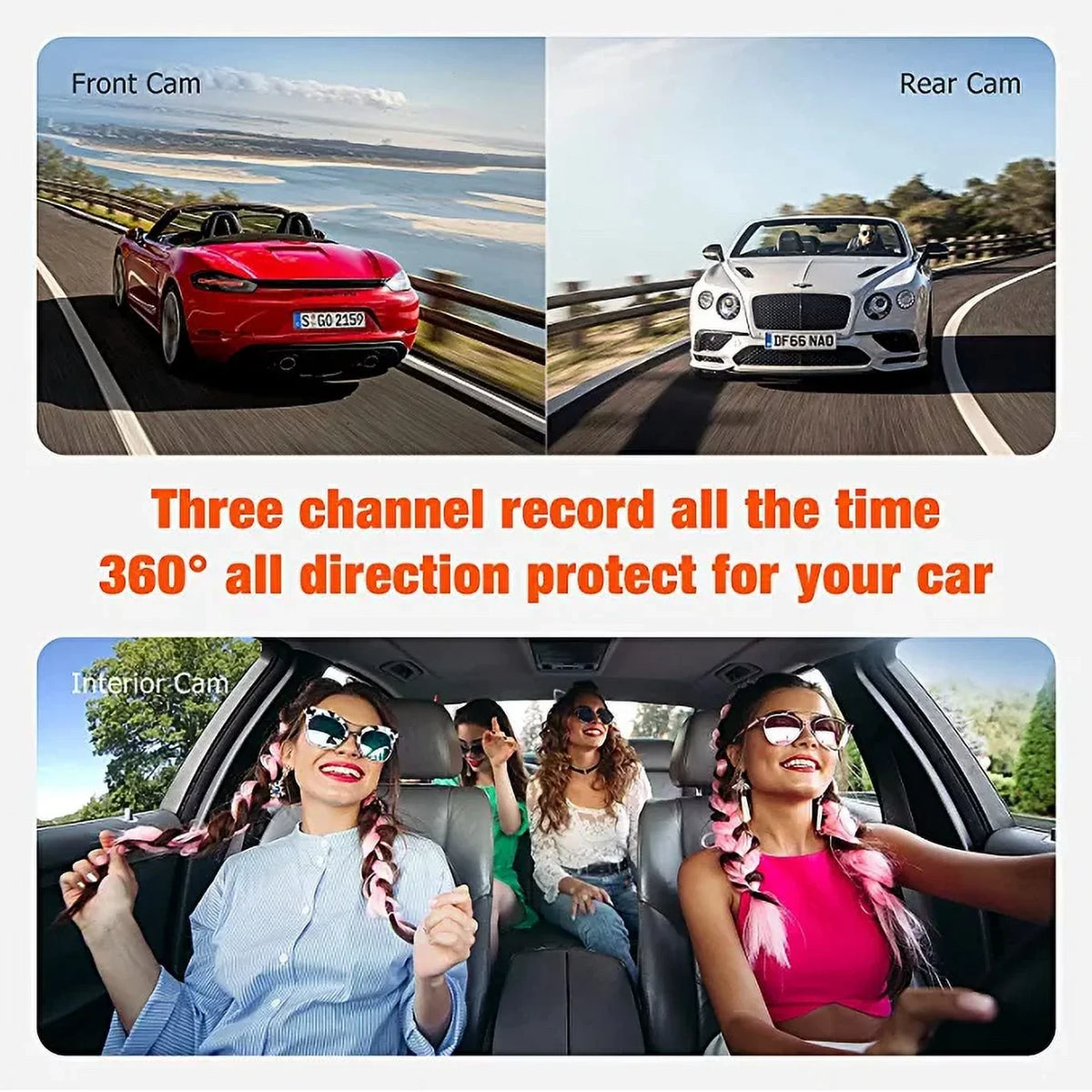 3 Inside 1080P Front with GPS Vehicle 64G Cam Dash Camera and
