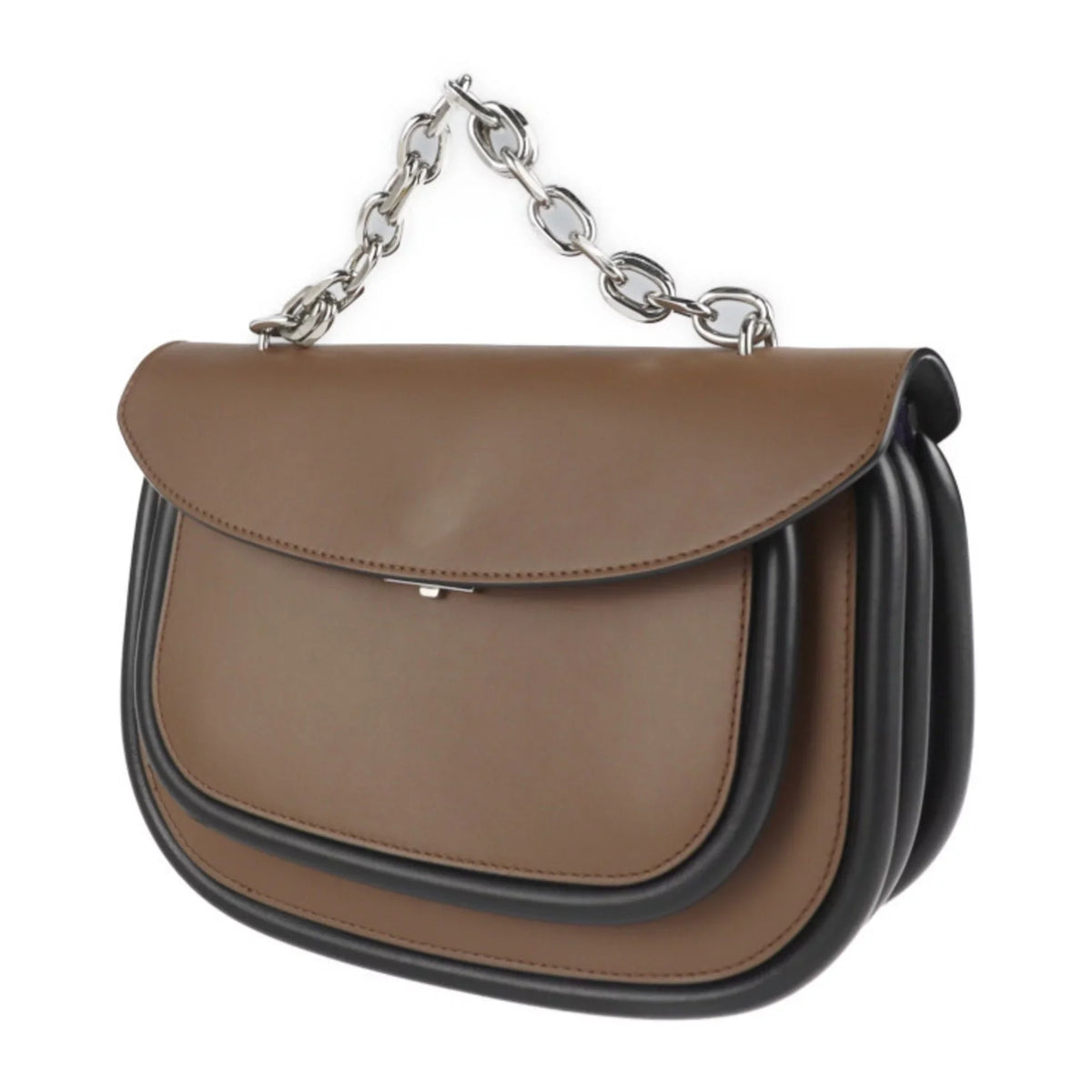 SBMPZ12Q01 tote shoulder 3WAY Maruni shopping black MARNI bag leather messenger (Good) chain 2WAY Pre-Owned handbag brown