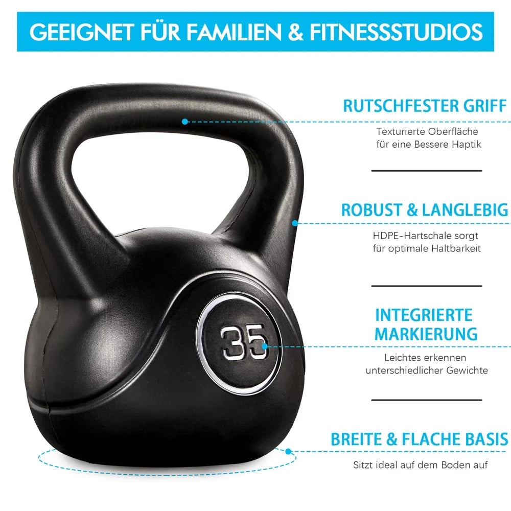 Lbs. for Workout, HDPE Coated and Home, 35 Gym Easyfashion Fitness Kettlebells Black