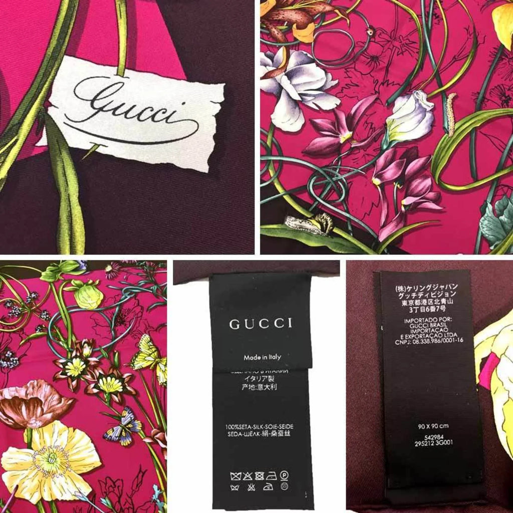 Flower Bordeaux 100% Large Silk Pink Pre-Owned New) aq9410 Print Scarf x Carre Muffler Flora (Like