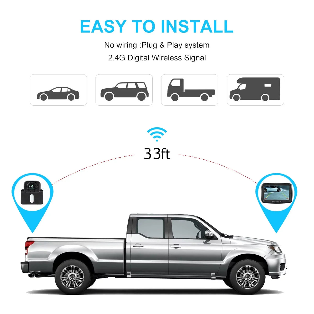 Waterproof System Wireless Camera for Wireless Trailer Rear Installation, View for Backup Camera Easy BackUp Vehicle Trucks, Digital Camera Camera Reversing