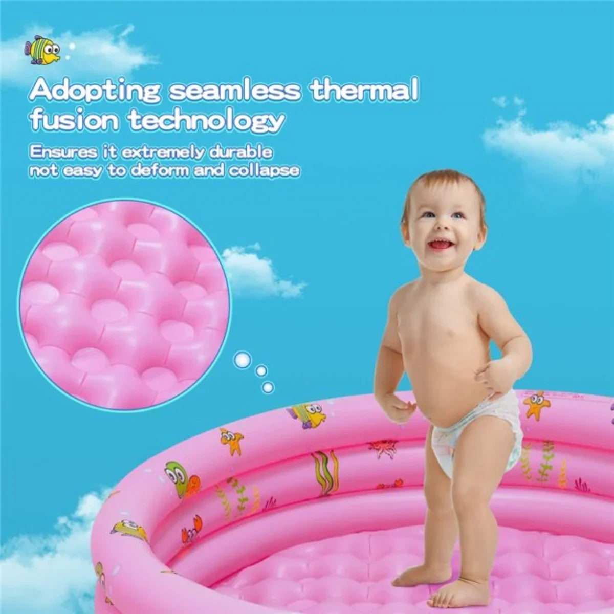 Babies for PVC Rings Pool Round for Pool,Swimming Baby Kids,Toddler Family 51"x13" Blow 3 Outside Inflatable Padding Up Pool (Pink)