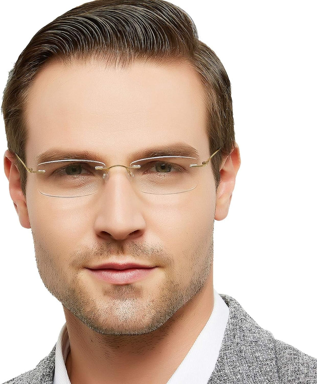 Reader 2.25 3.5 Titanium Lens Clear 2.0 Women 1.5 magnification 3.0 1.0 CHIARI 2.5 For 1.25 Trendy Frameless Glasses 1.75 Men 2.75 with Reading OCCI 1.75