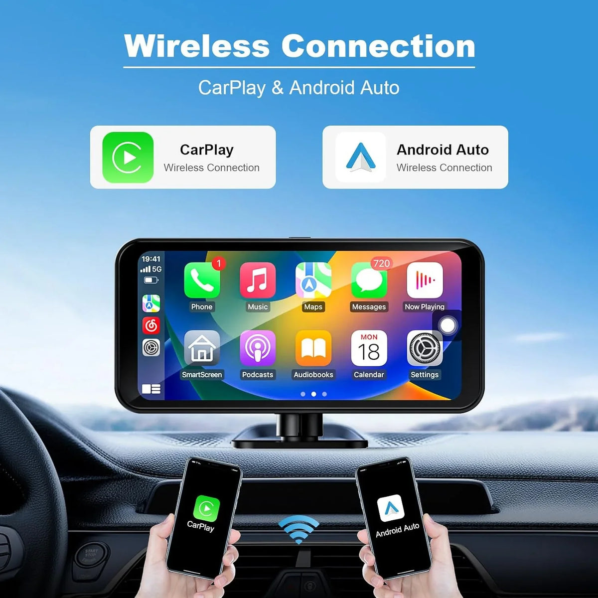 6.25" CarPlay MC25 Navigation Android Screen Auto, Car Dash VVCAR FM/BT/AUX GPS Cam Stereo with 4K Wireless AirPlay Touch with Front