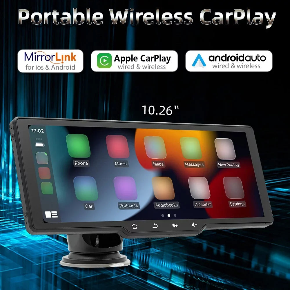 Multi-language Car Video Auto Dcenta Wireless Camera Recorder Car APP Player Camera Camcorder Car MultiMedia Control Car CarPlay Mobilephone Rearview Portable 10.26in
