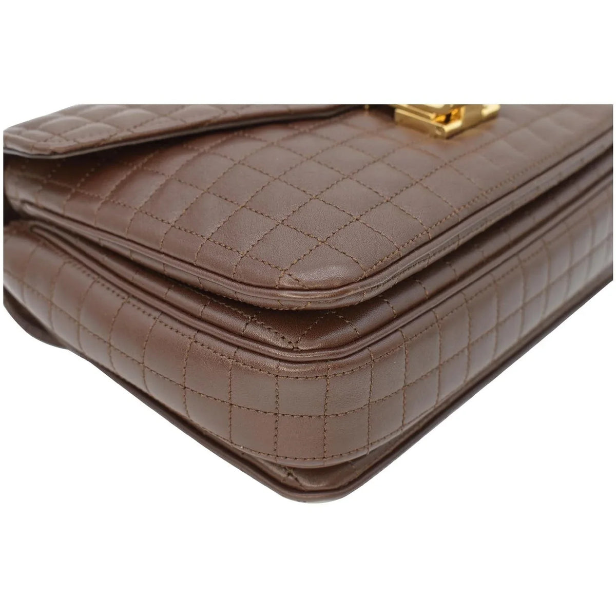 Bag Leather Crossbody Medium Pre-owned Quilted Khaki C CELINE