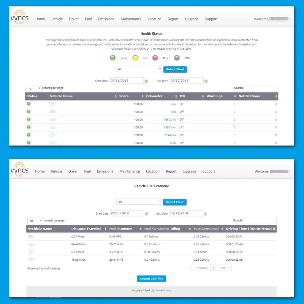 Tracking, Safety Tracker Year Report Fee, No Alerts, Fleet 1 Monthly Plan, LTE Car/Truck 4G Driver Emission Time Free Diagnostics, Report, Vyncs Trips, Fuel Fleet: Vehicle Real SIM, GPS OBD, Data