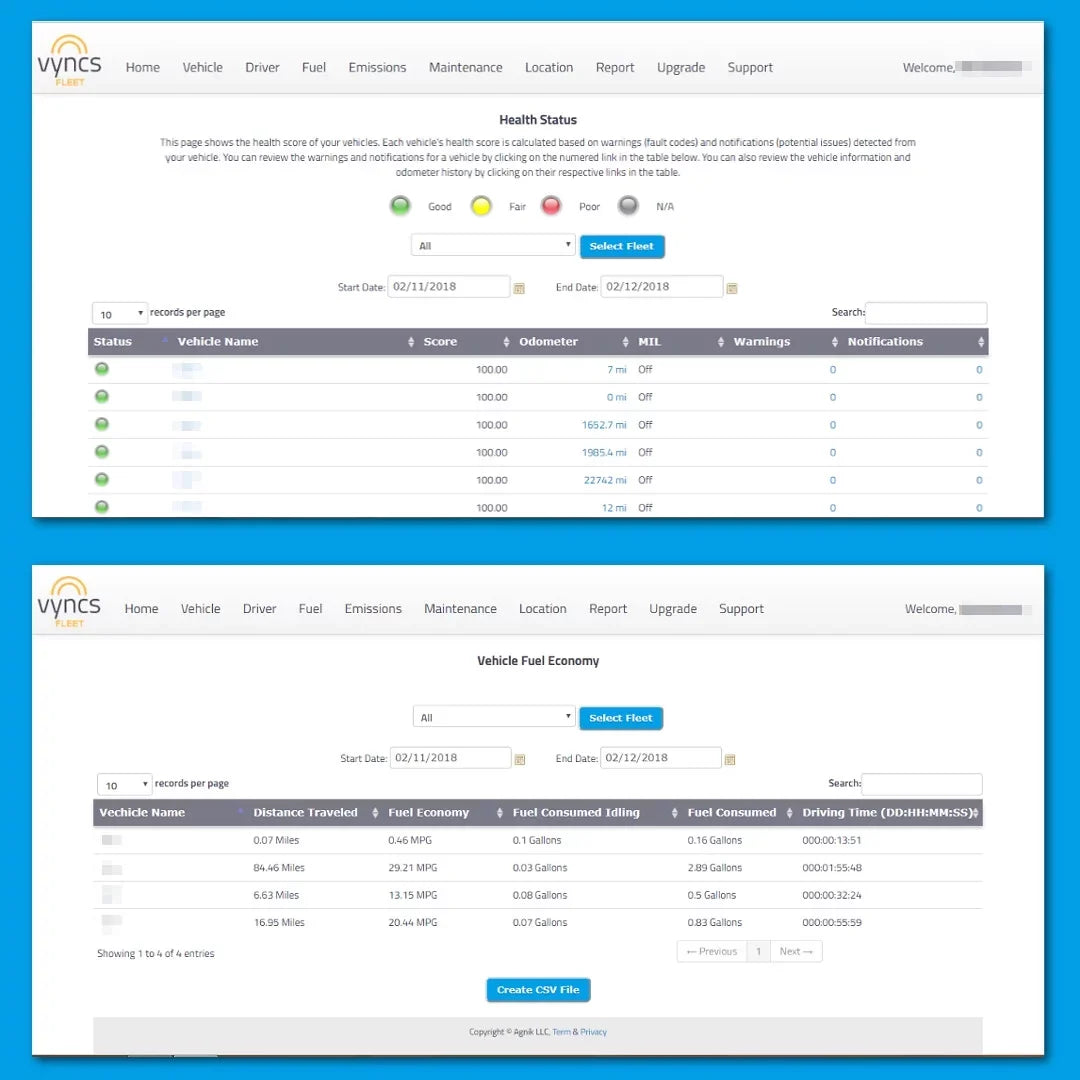 Tracking, Safety Tracker Year Report Fee, No Alerts, Fleet 1 Monthly Plan, LTE Car/Truck 4G Driver Emission Time Free Diagnostics, Report, Vyncs Trips, Fuel Fleet: Vehicle Real SIM, GPS OBD, Data