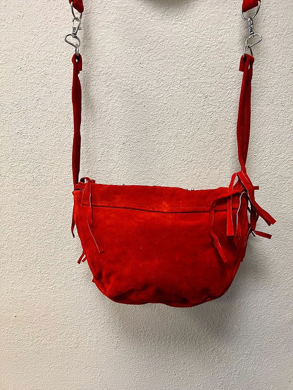 Cowhide Handbag Suede design Leather Motorcycle Beads,Bones Fringe Red Fashion & Western Ladies Heavy With Duty