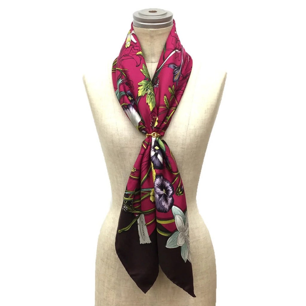 Flower Bordeaux 100% Large Silk Pink Pre-Owned New) aq9410 Print Scarf x Carre Muffler Flora (Like