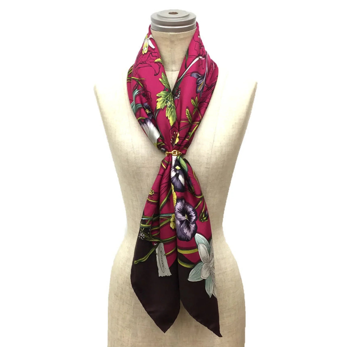 Flower Bordeaux 100% Large Silk Pink Pre-Owned New) aq9410 Print Scarf x Carre Muffler Flora (Like