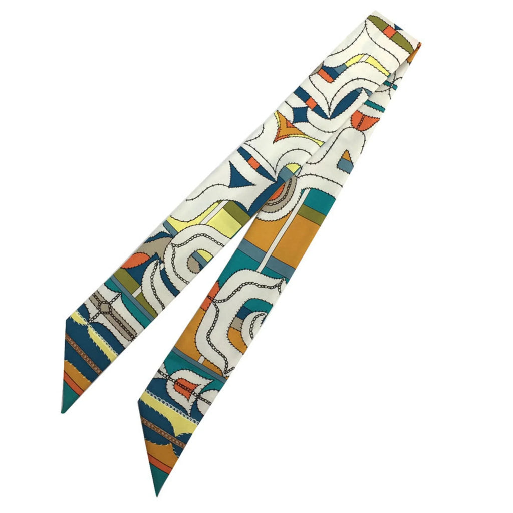 Silk Orange White Hermes HERMES 100% Twilly (Good) x Scarf Pre-Owned Muffler Blue