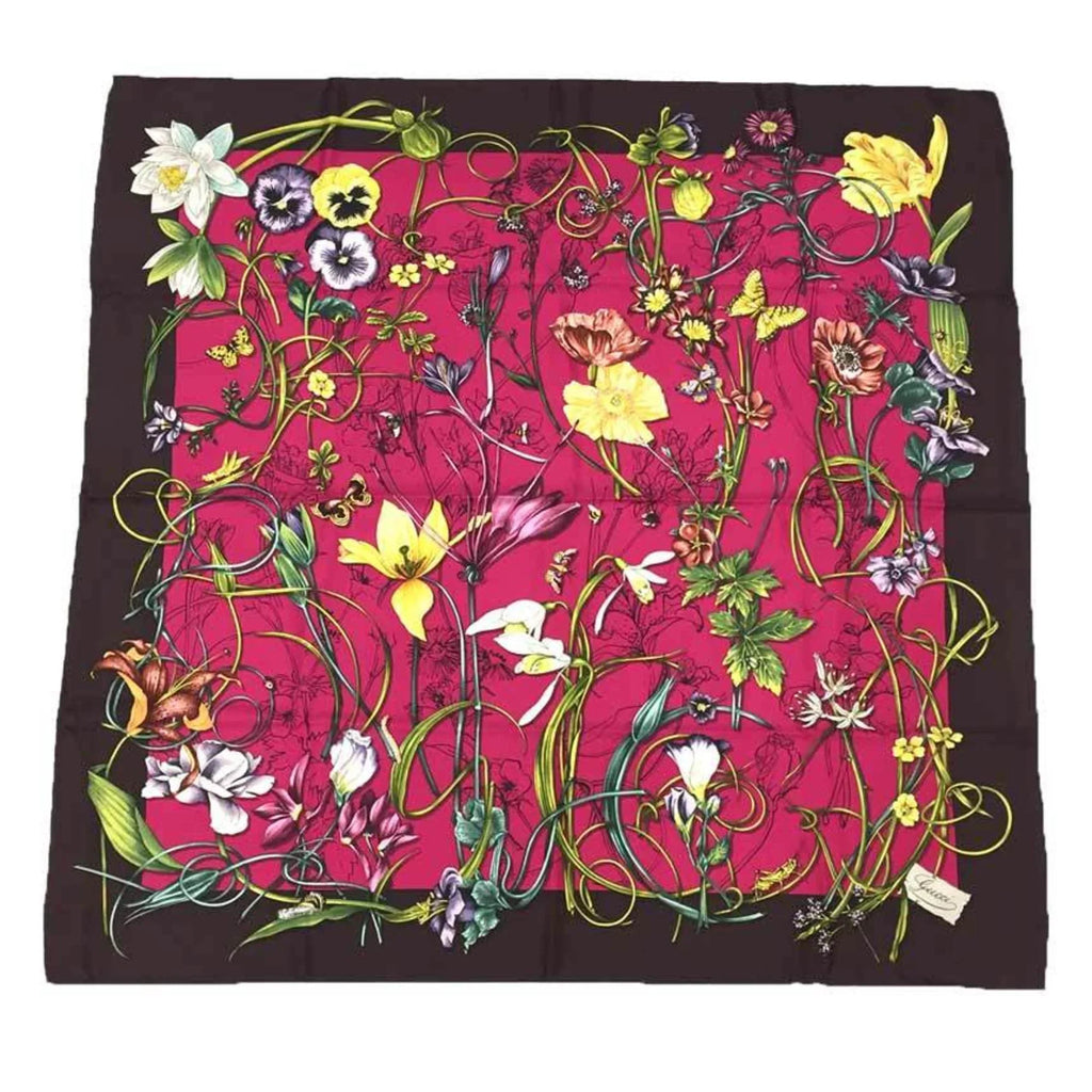 Flower Bordeaux 100% Large Silk Pink Pre-Owned New) aq9410 Print Scarf x Carre Muffler Flora (Like
