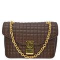 Bag Leather Crossbody Medium Pre-owned Quilted Khaki C CELINE
