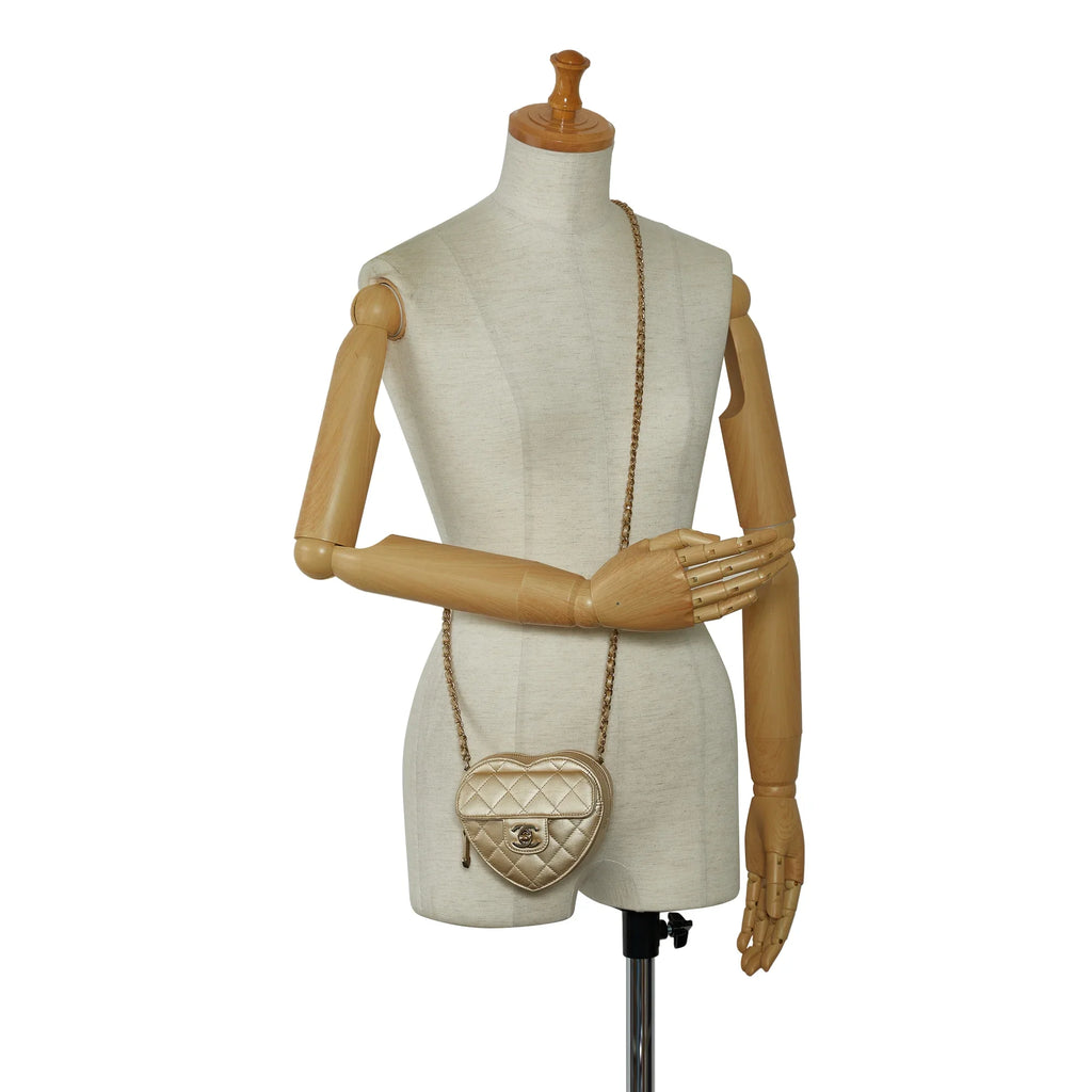 (Good) Lambskin in Gold Bag Unisex Crossbody Mini Heart Crossbody Pre-Owned CC Leather Authenticated Love