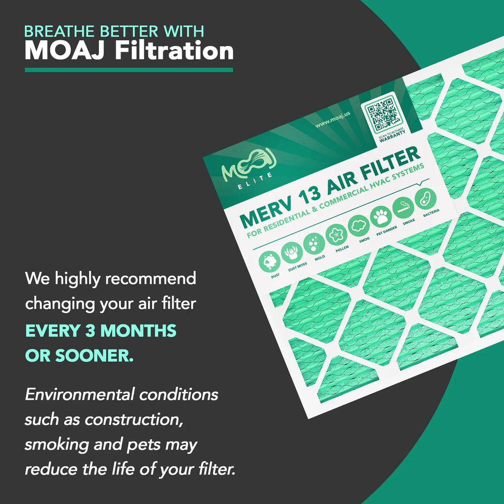 Filter 24.88" 15.88" | Air 16x25x4 IN Furnace Viral 13 Defense x Elite MERV for | Bacterial & & | x (2-PACK) | Applications Replacement Pleated BASED Actual | Air AC Filters Dimensions: MOAJ USA 4.31"