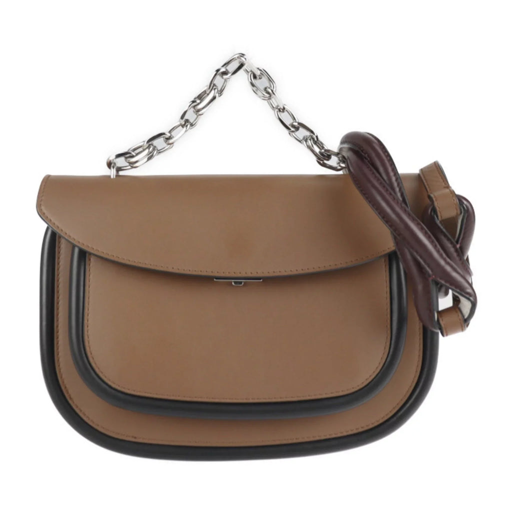 SBMPZ12Q01 tote shoulder 3WAY Maruni shopping black MARNI bag leather messenger (Good) chain 2WAY Pre-Owned handbag brown
