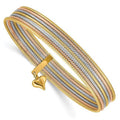 Oversized Bangle 14K Textured with Tri-Color - Heart of Slip-On Bracelet 7 Set Dangle