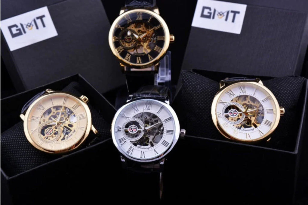 Mechanical Watch Wrist Skeleton Hollow design Leather Transparent