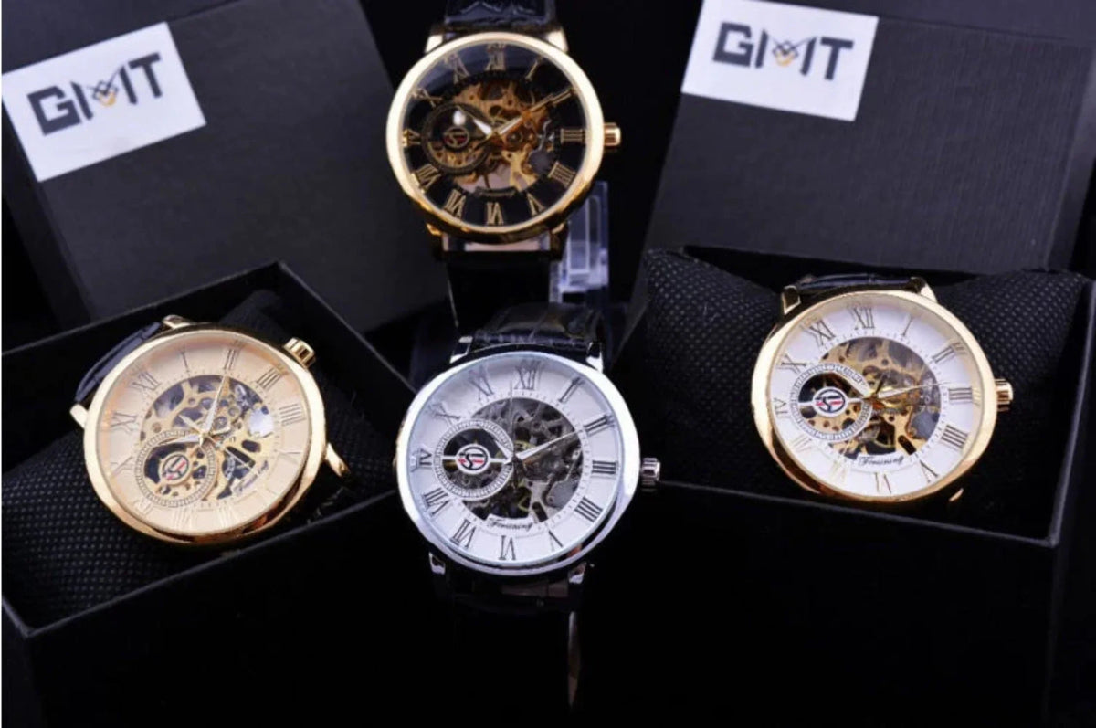 Mechanical Watch Wrist Skeleton Hollow design Leather Transparent
