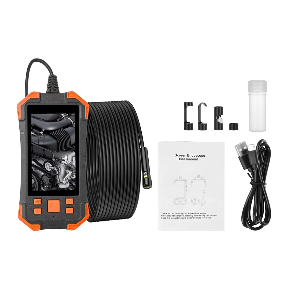 Camera Dual Lens Semi-rigid for Waterproof Automobile Probe/ with Borescope IP67 Inspecti Inspection Light/ Slot Cable/ IPS 4.3 1080P Card LED 7.9mm Industrial TF Pipeline Screen Inch with