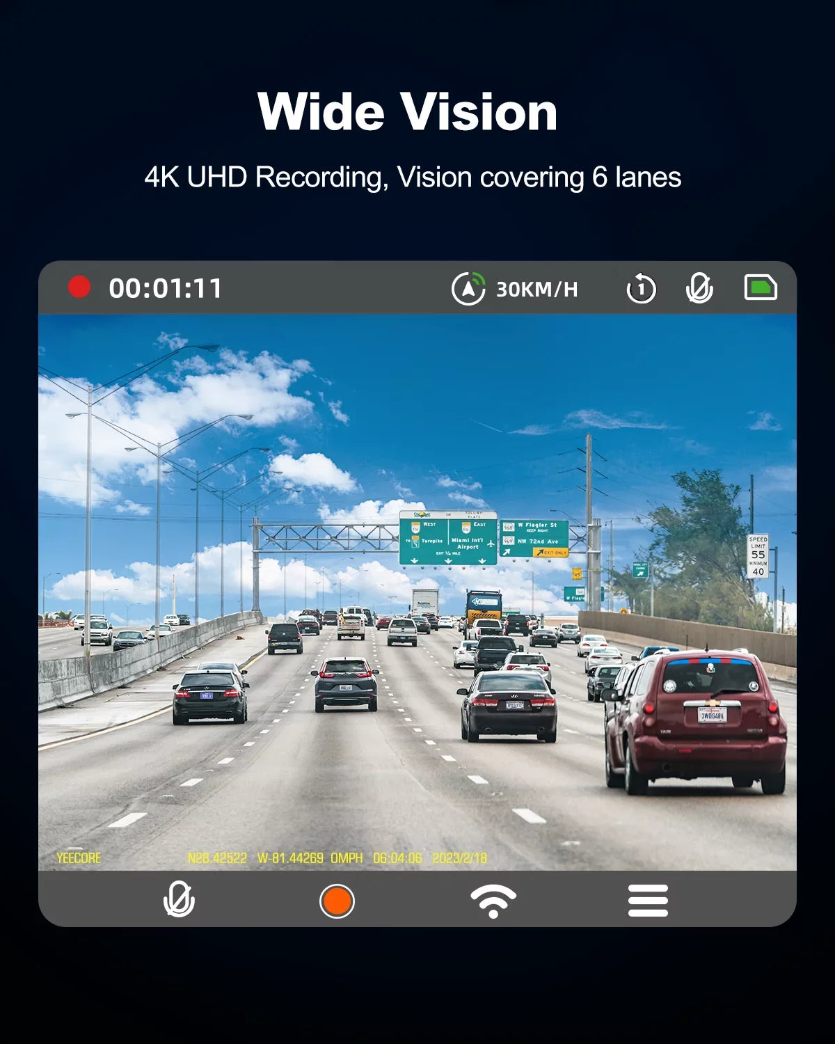 WiFi G-Sensor, Dash Camera for Mini Vision, 4K Cam, Support Recording, YEECORE Inch, UHD GPS, Car Loop 2.45 Dash 2160P Super Touch with Camera Screen Monitor, 256GB Night Parking HDR, Cars Max Front,