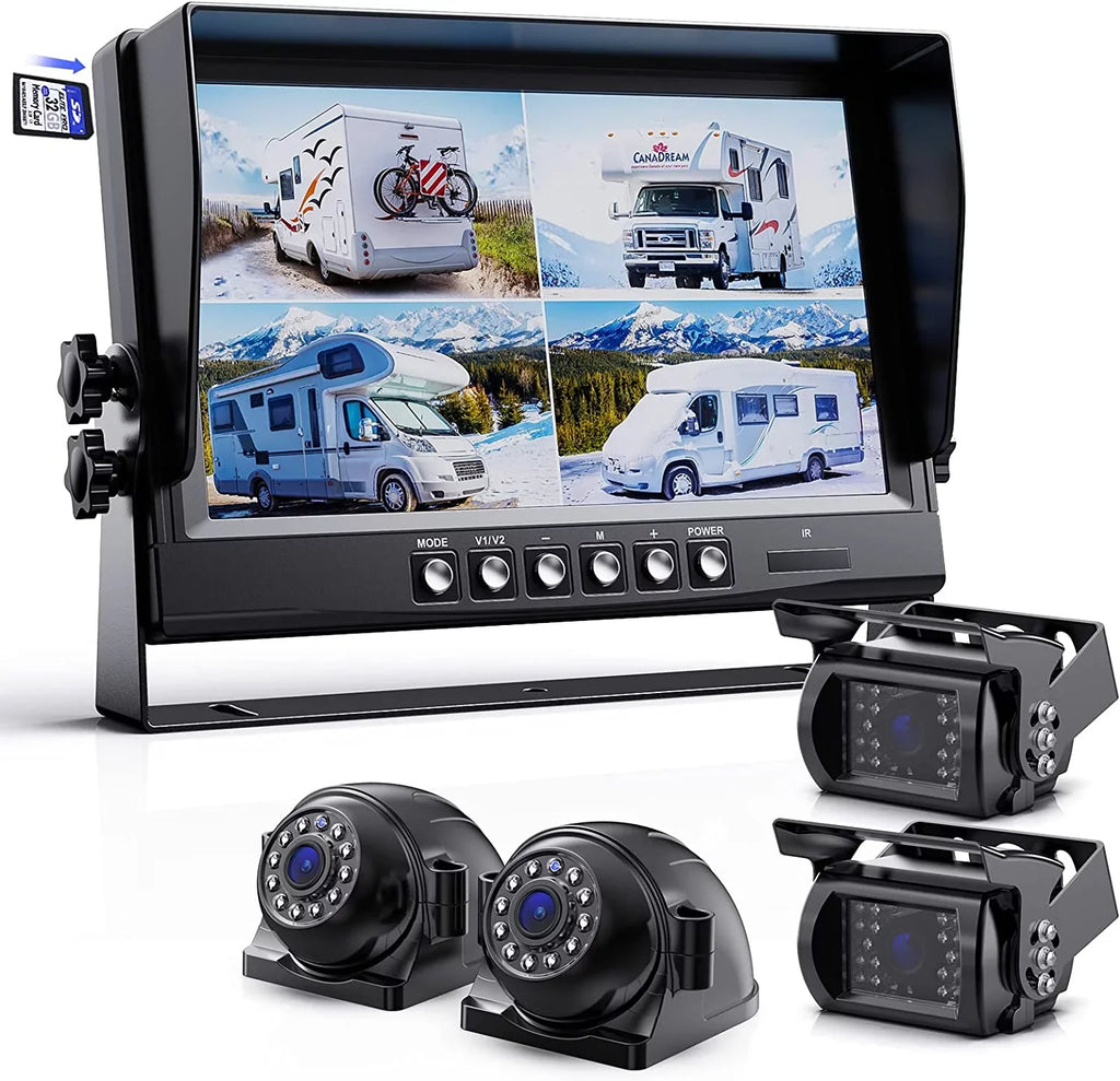 eRapta for Camera Function Waterproof View HD Screens 4 inch Camera 1080P Box RV Quad and Trailer Semi Split Night Truck Rear Side Record 9 IP69 Backup Vision
