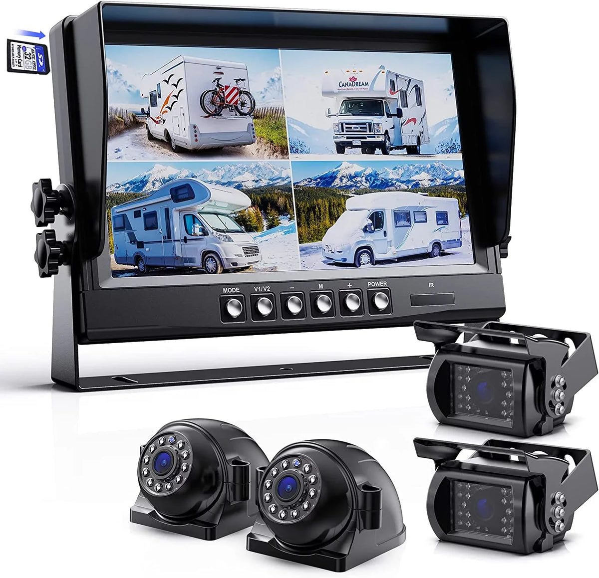 eRapta for Camera Function Waterproof View HD Screens 4 inch Camera 1080P Box RV Quad and Trailer Semi Split Night Truck Rear Side Record 9 IP69 Backup Vision