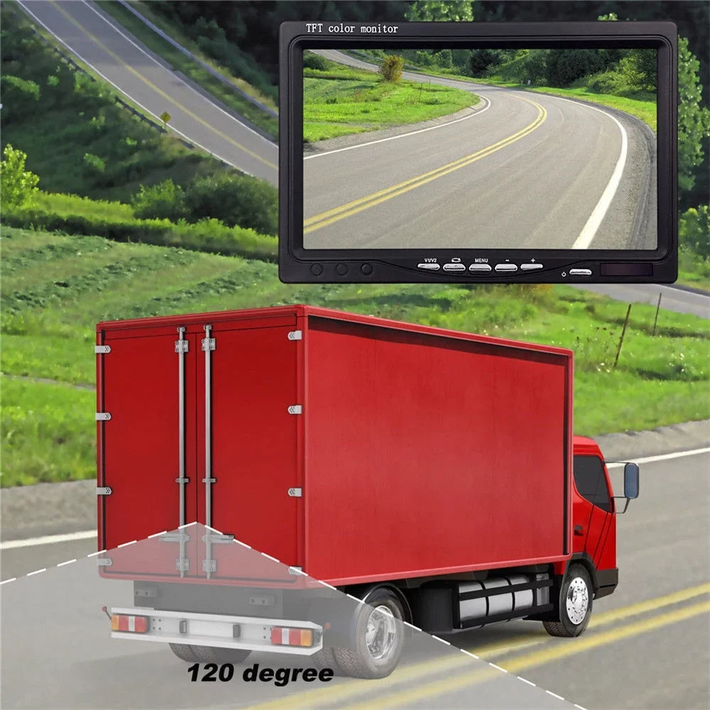 with Truck 7" Wireless Night Backup Rear Monitor Trailer Assistance Camera Bus for Vision Waterproof Cameras RV Dual Parking View