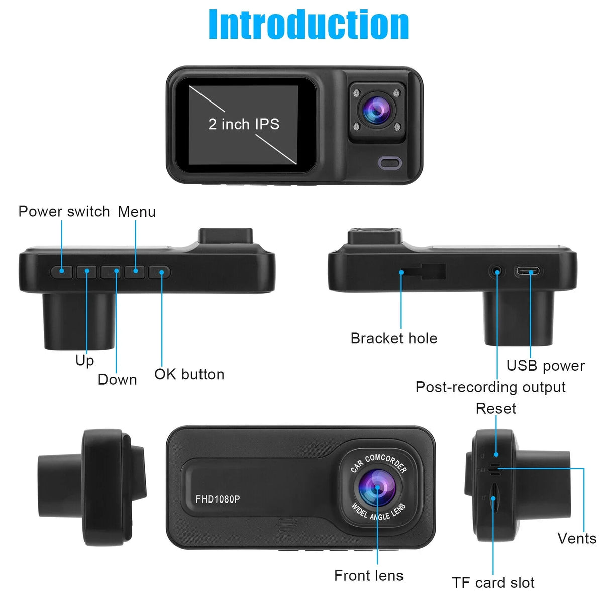 Channel Camera HD Lens 1080P Dual 2" G-sensor Car Dash 170° Video Recorder 3 Cam