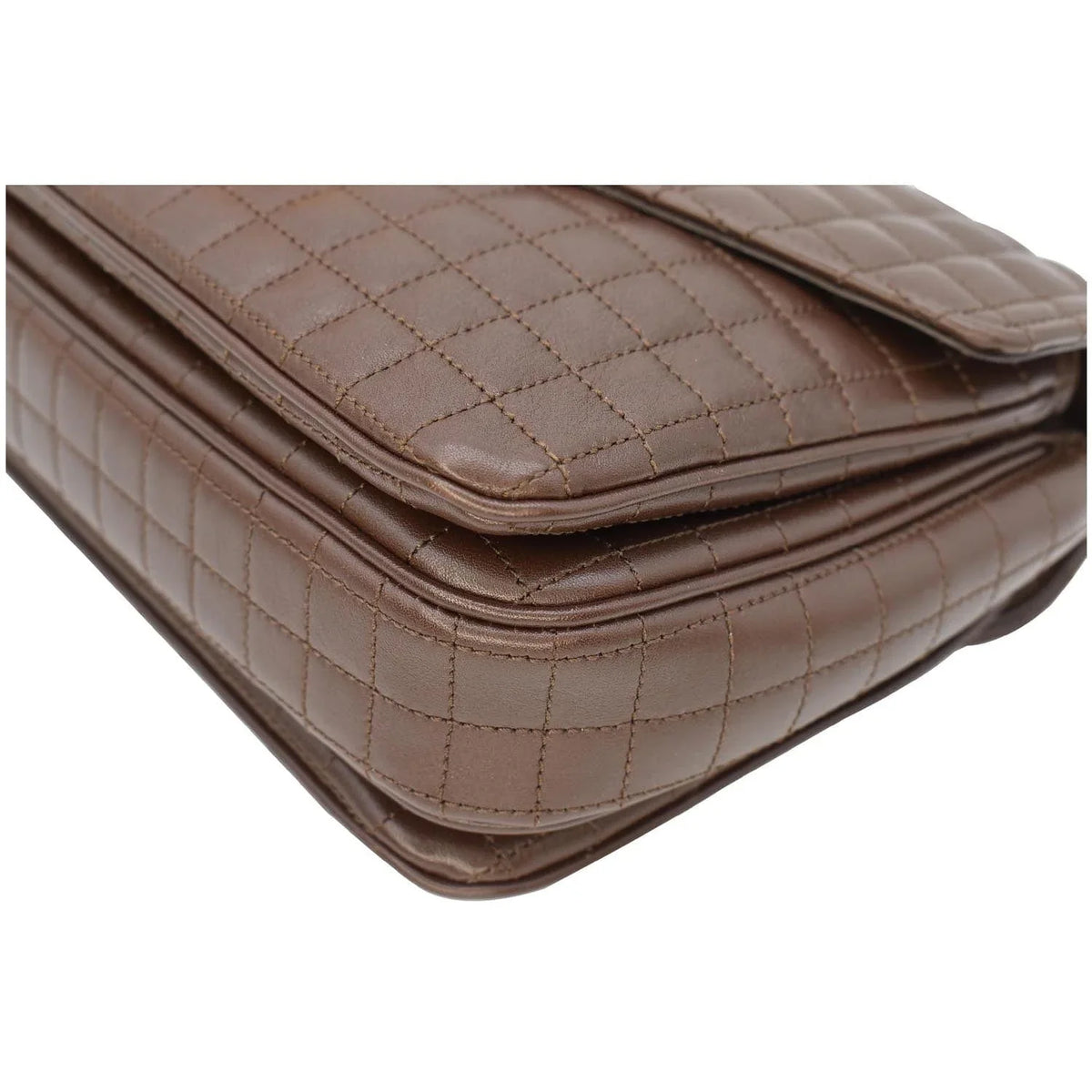 Bag Leather Crossbody Medium Pre-owned Quilted Khaki C CELINE