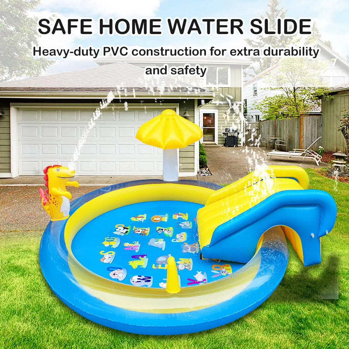 Blue Pools Sprinkle Center x Pool x Backyard 43 Yellow Dinoland for Pool for Sanmadrola Kids with Age 78 Dinosaur Toddler Play 2+ Cute Indoor, Wading exterior Kiddie Inflatable and 78 Slide Inches,