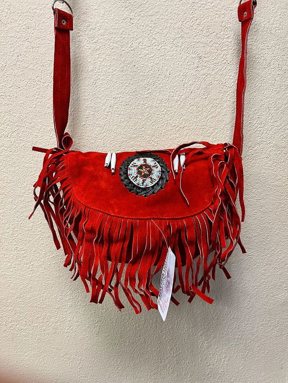 Cowhide Handbag Suede design Leather Motorcycle Beads,Bones Fringe Red Fashion & Western Ladies Heavy With Duty