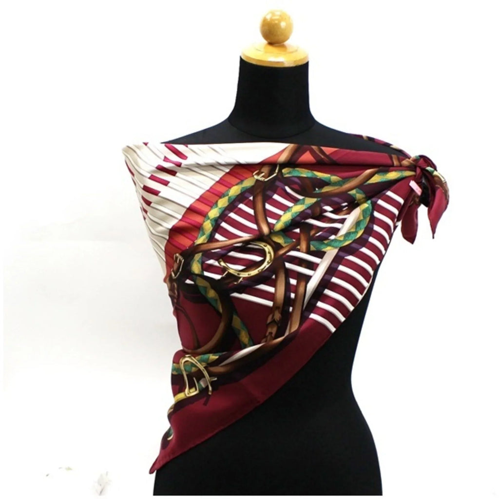 Scarf Beige Interlocking Bordeaux (Good) Pre-Owned Women's x Muffler Pattern Silk