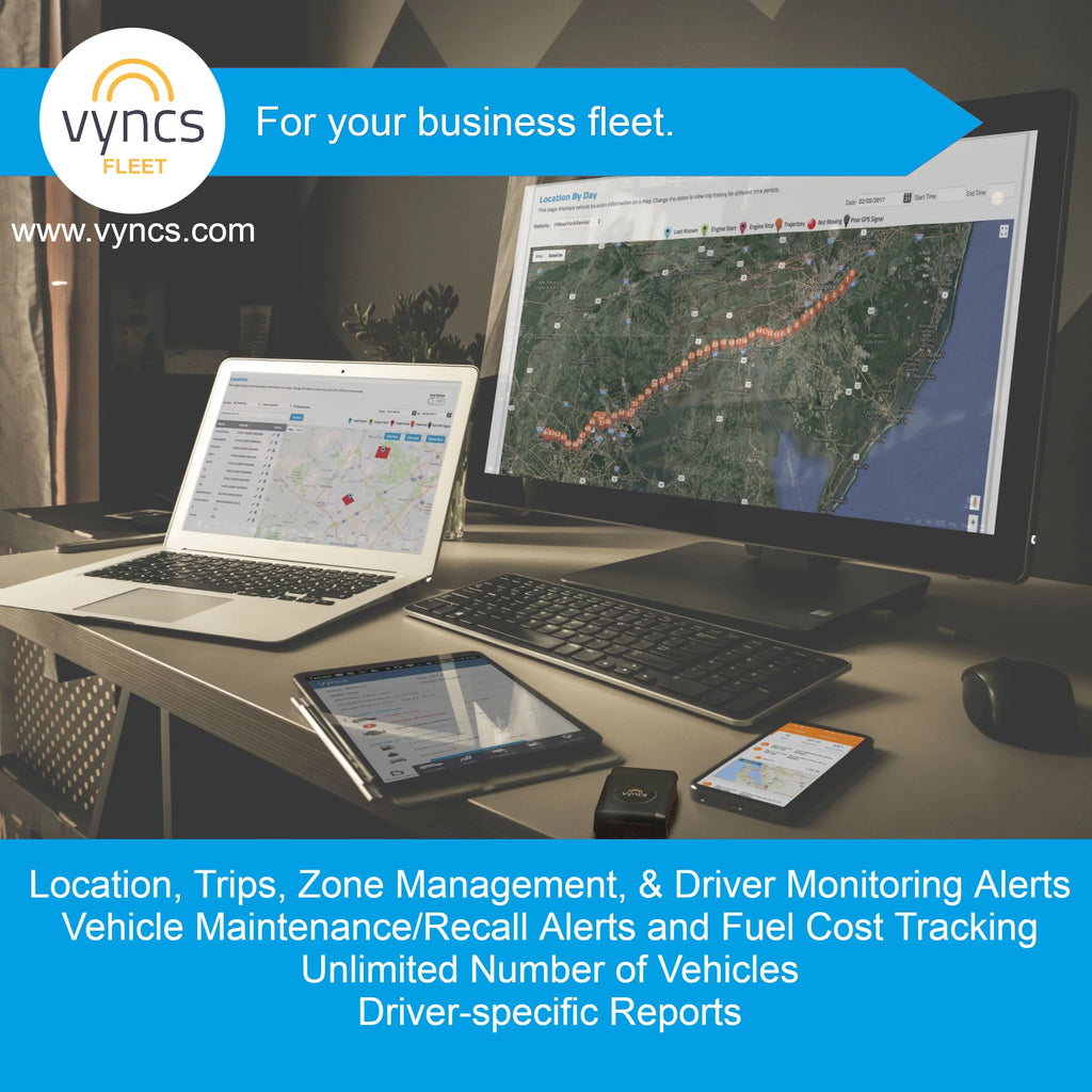 Tracking, Safety Tracker Year Report Fee, No Alerts, Fleet 1 Monthly Plan, LTE Car/Truck 4G Driver Emission Time Free Diagnostics, Report, Vyncs Trips, Fuel Fleet: Vehicle Real SIM, GPS OBD, Data
